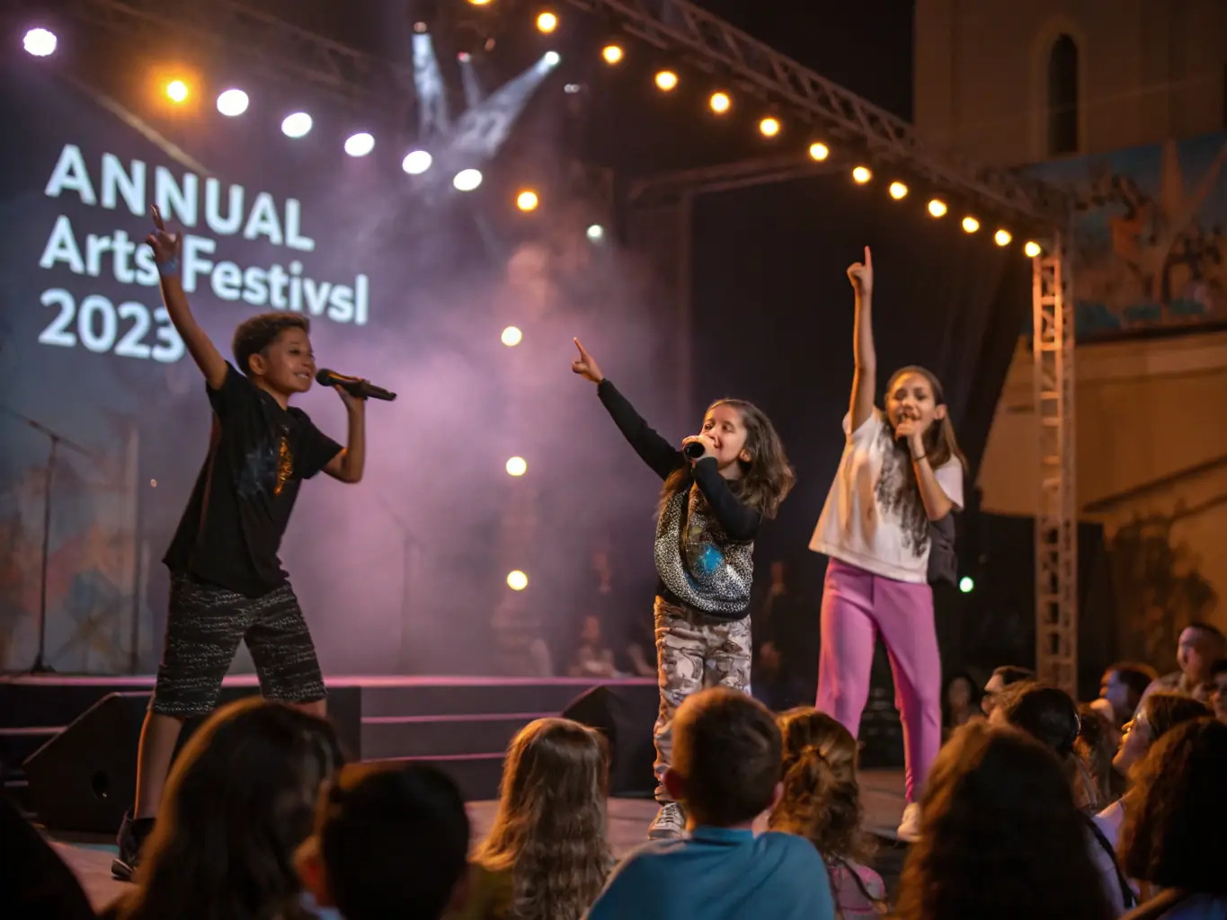 A dynamic image capturing the essence of the Cultural Festival 2023, featuring performers on stage, vibrant costumes, and an enthusiastic audience, highlighting the festival's role in showcasing local talent and attracting visitors.